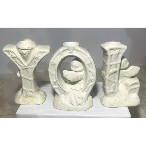JOY Candle Holders Set Of 3 Angel Cherub Bisque - Picture 16 of 16